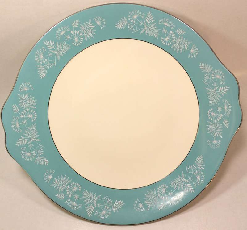 Vintage Midwinter Stylecraft Classic Shape Cake Porcelain Plate from 1959 Turquoise & Silver Trim