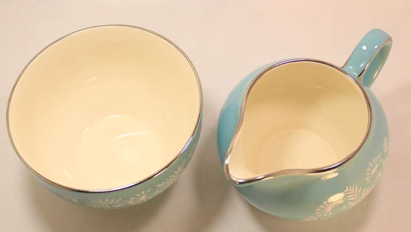 Vintage Midwinter Stylecraft Classic Shape Porcelain Sugar Bowl & Milk Jug 1950's Turquoise & Silver