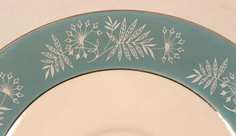 Vintage Midwinter Stylecraft Classic Shape Porcelain Tea Cup & Saucer 1959 Turquoise & Silver Trim