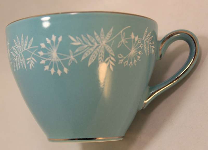 Vintage Midwinter Stylecraft Classic Shape Porcelain Tea Cup & Saucer 1959 Turquoise & Silver Trim