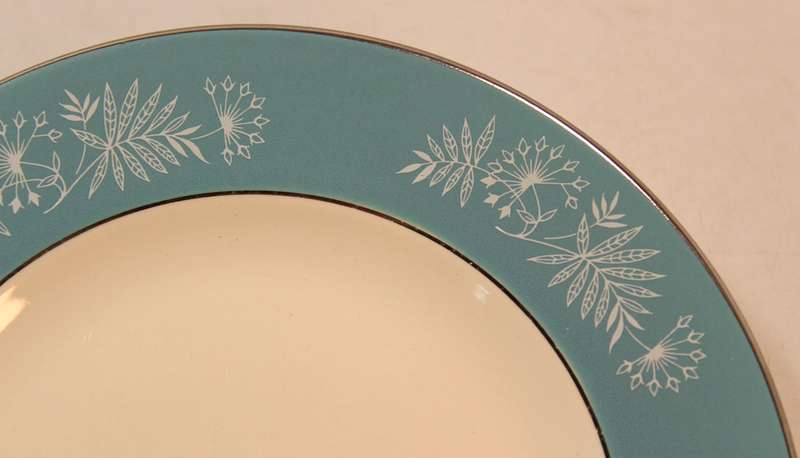 Vintage Midwinter Stylecraft Classic Shape Porcelain Trio from 1959 Turquoise & Silver Trim