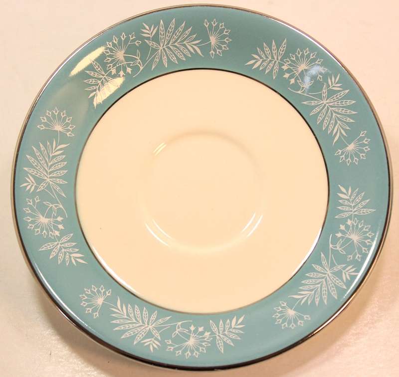 Vintage Midwinter Stylecraft Classic Shape Porcelain Trio from 1959 Turquoise & Silver Trim