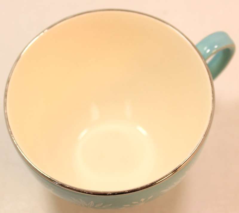 Vintage Midwinter Stylecraft Classic Shape Porcelain Trio from 1959 Turquoise & Silver Trim