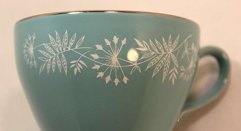 Vintage Midwinter Stylecraft Classic Shape Porcelain Trio from 1959 Turquoise & Silver Trim