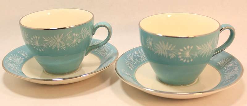 Pair of Vintage Midwinter Stylecraft Classic Porcelain Shape Tea Cup and Saucer from 1959 Turquoise