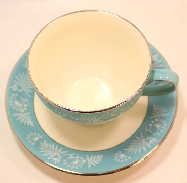 Pair of Vintage Midwinter Stylecraft Classic Porcelain Shape Tea Cup and Saucer from 1959 Turquoise