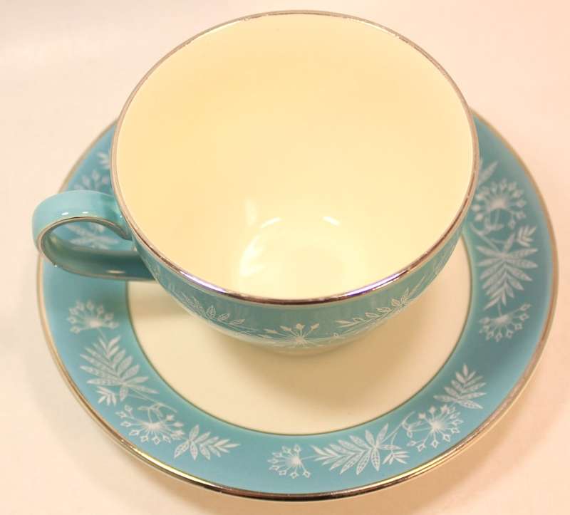 Pair of Vintage Midwinter Stylecraft Classic Porcelain Shape Tea Cup and Saucer from 1959 Turquoise