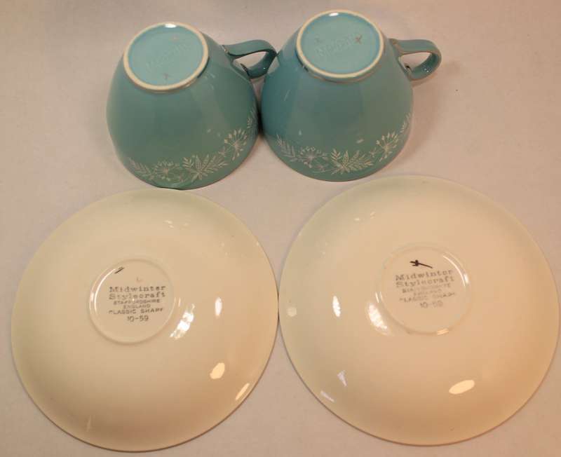 Pair of Vintage Midwinter Stylecraft Classic Porcelain Shape Tea Cup and Saucer from 1959 Turquoise