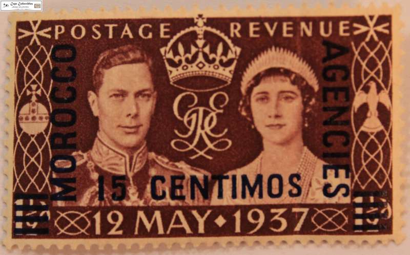 Great Britain Morocco Agencies 15 Centimos 1937 King George VI Coronation Stamp (Scott 82)