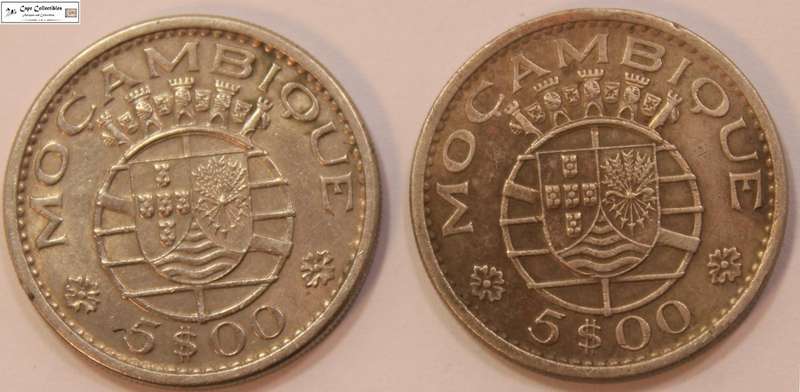 2 x Mozambique 5 Escudos 1971 Coins Circulated