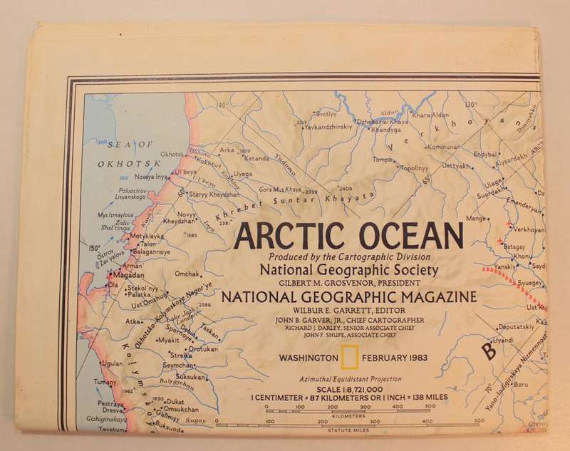 National Geographic Folded Map Arctic Ocean February 1983