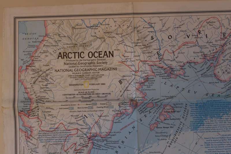 National Geographic Folded Map Arctic Ocean February 1983