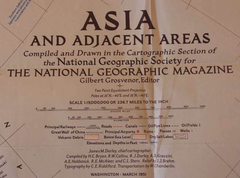 National Geographic Folded Map of Asia and Adjacent Areas March 1951