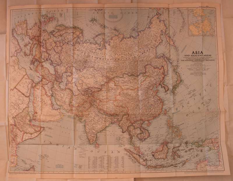 National Geographic Folded Map of Asia and Adjacent Areas March 1951