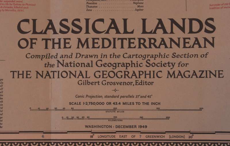 National Geographic Folded Map of the Classical Land of The Mediterranean December 1949