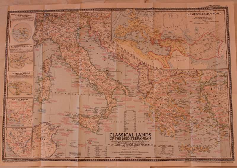 National Geographic Folded Map of the Classical Land of The Mediterranean December 1949
