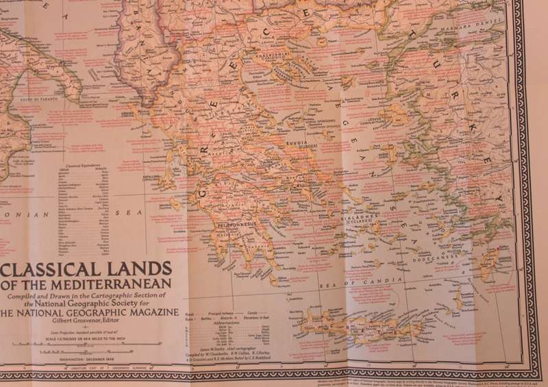 National Geographic Folded Map of the Classical Land of The Mediterranean December 1949