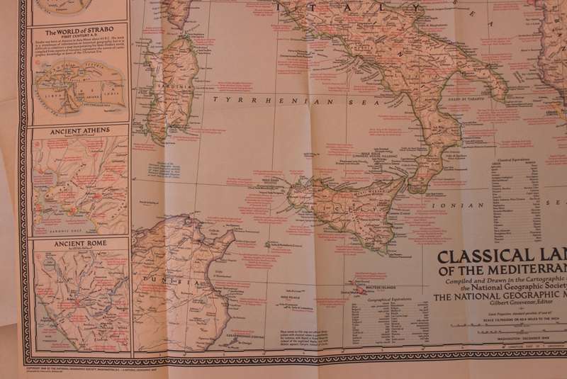 National Geographic Folded Map of the Classical Land of The Mediterranean December 1949