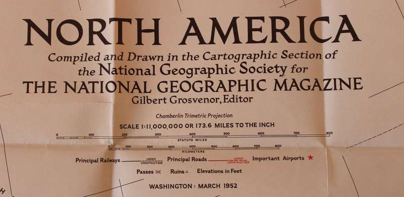 National Geographic Folded Map of Continental North America March 1952