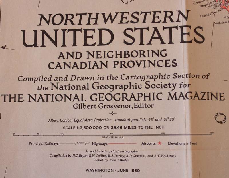 National Geographic Folded Map Of The North West United States June 1950