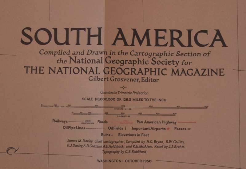 National Geographic Folded Map of South America October 1950