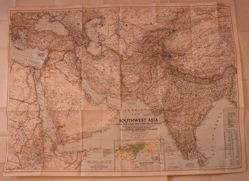 National Geographic Folded Map of South West Asia March 1952