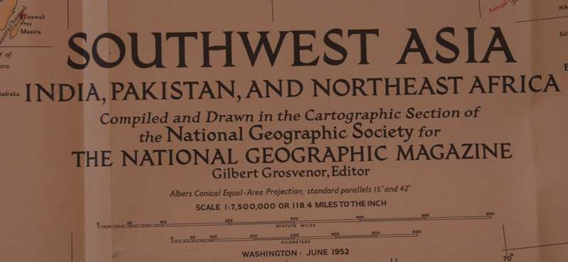 National Geographic Folded Map of South West Asia March 1952