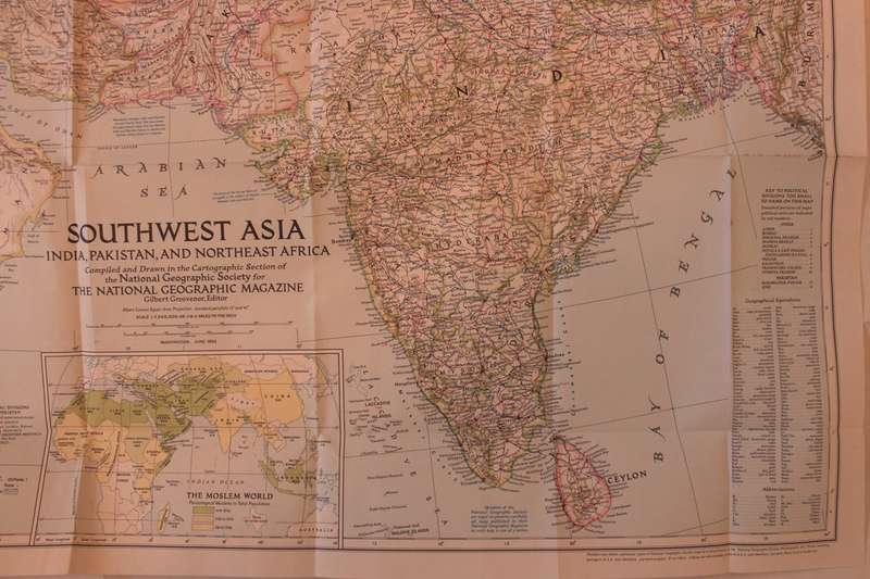 National Geographic Folded Map of South West Asia March 1952