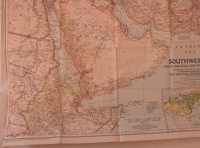 National Geographic Folded Map of South West Asia March 1952