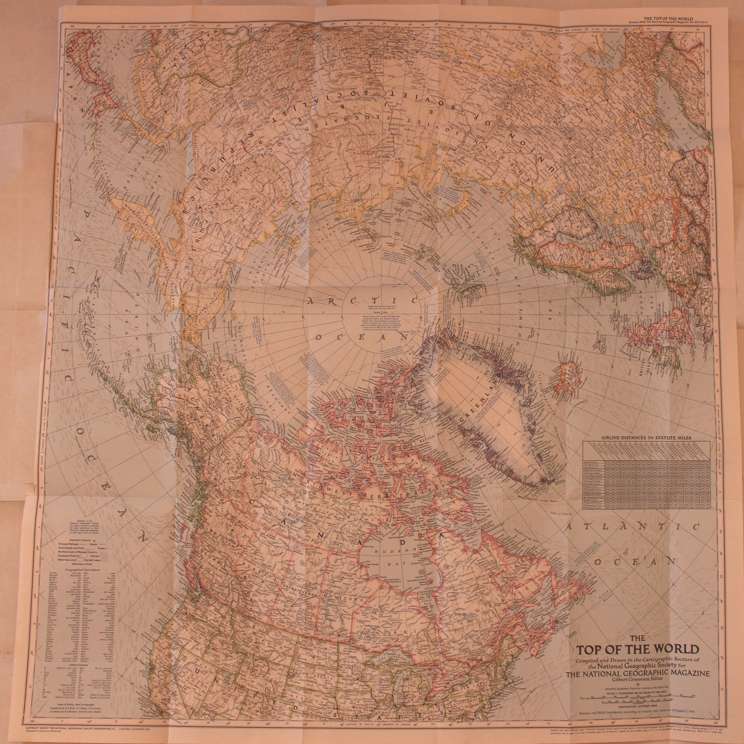 National Geographic Folded Map of The Top Of The World - Arctic Circle October 1949