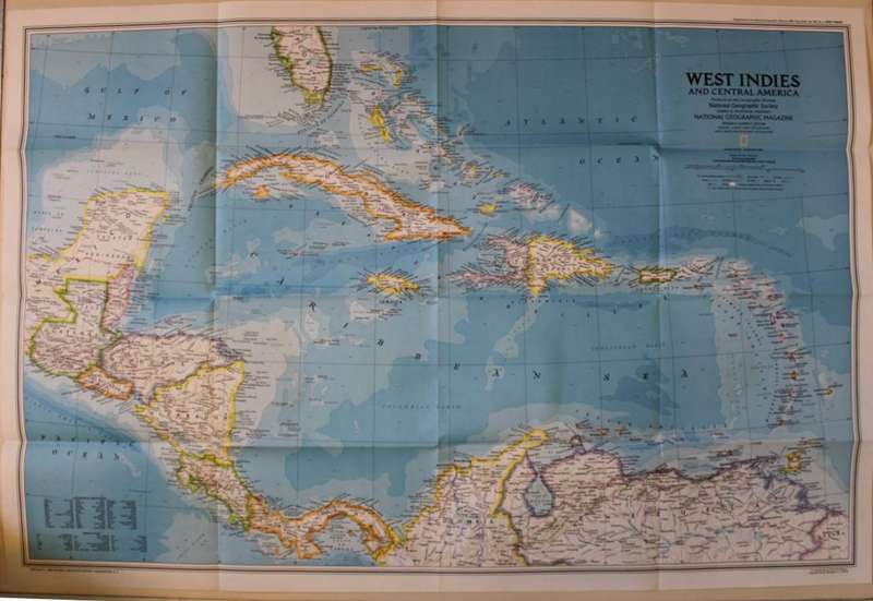 National Geographic Folded Map of the West Indies and Central America February 1981
