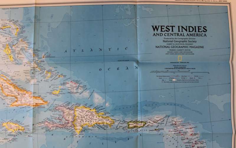 National Geographic Folded Map of the West Indies and Central America February 1981