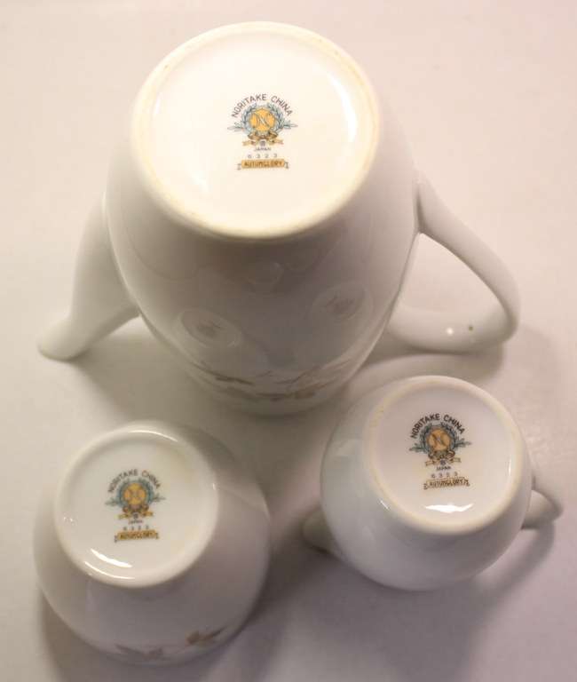 Vintage Noritake "Autumglory" Pattern 6323 Porcelain Coffee Pot, Creamer and Sugar Bowl