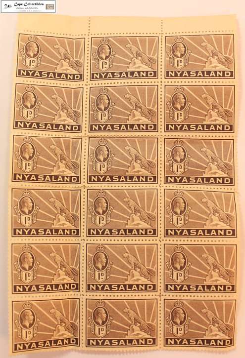 Nyasaland Block of 18 x 1 Penny 1934-1935 George V & Leopard Stamp (Scott 39)