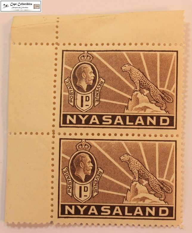 Nyasaland Pair x 1 Penny 1934-1935 George V & Leopard Stamp (Scott 39)