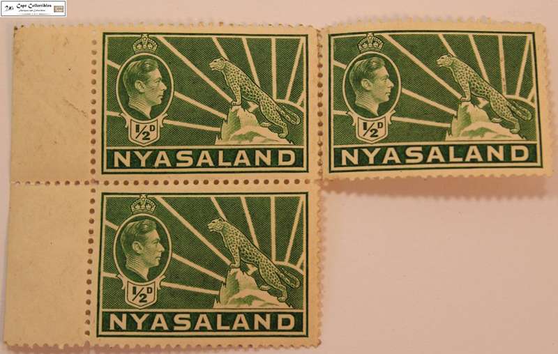 Nyasaland 3 x 1/2 Penny 1938-1944 George VI & Leopard Stamp (Scott 54)