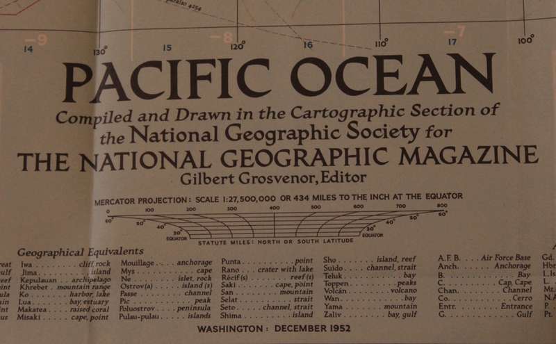 National Geographic Folded Map of The Pacific Ocean December 1952.