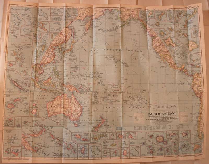 National Geographic Folded Map of The Pacific Ocean December 1952.