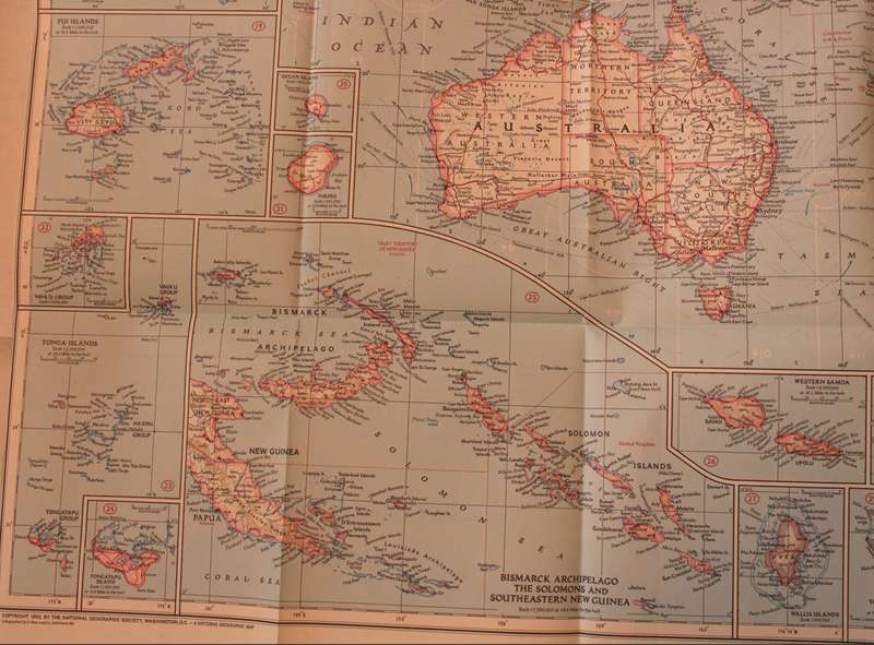 National Geographic Folded Map of The Pacific Ocean December 1952.