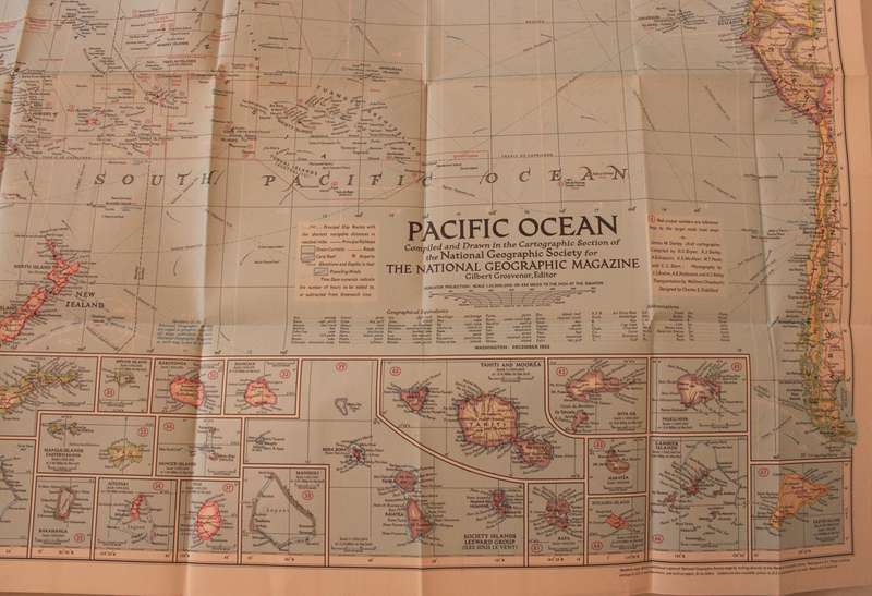 National Geographic Folded Map of The Pacific Ocean December 1952.