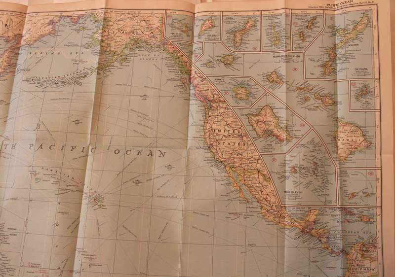 National Geographic Folded Map of The Pacific Ocean December 1952.