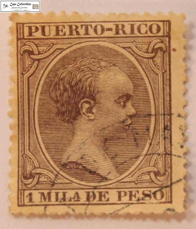 Puerto Rico 1 Mila De Peso Alfonso of Spain XIII 1895-1897 Stamp (Scott 82)