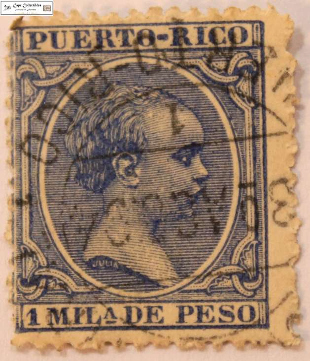 Puerto Rico 1 Mila De Peso Alfonso of Spain XIII 1893-1894 Stamp (Scott 81)