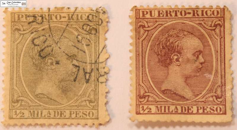 2 x Puerto Rico 1/2 Mila De Peso Alfonso of Spain XIII 1893-1894 Stamp (Scott 77-78)