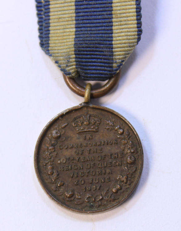 Antique Miniature Queen Victoria 1897 Diamond Jubilee Commemoration Medal with Ribbon