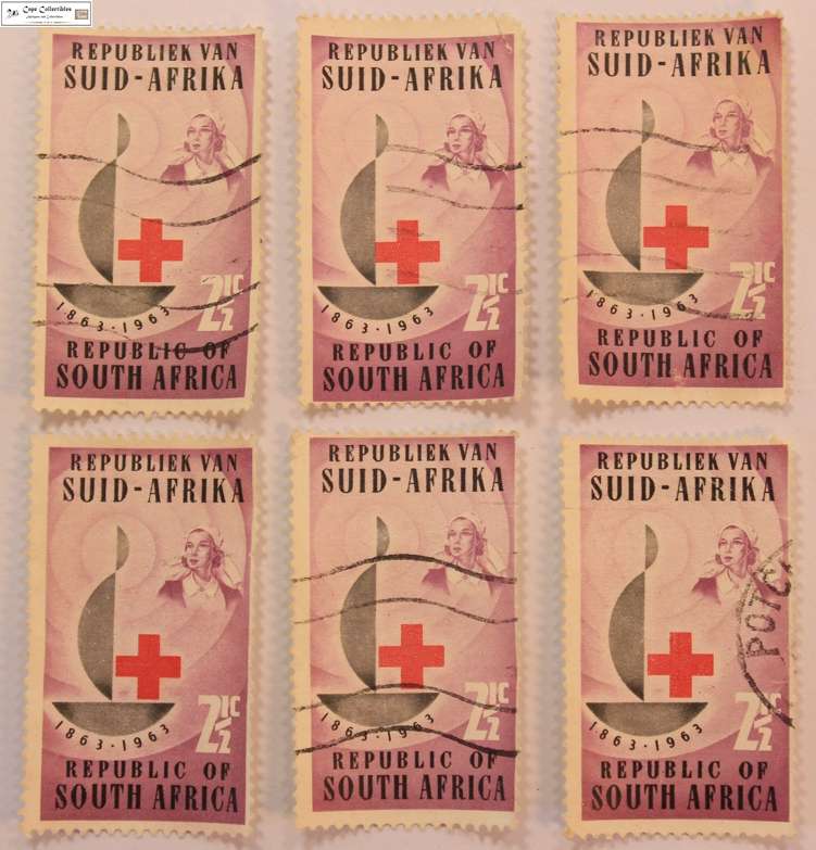 South Africa 6 X 2 1/2 Cent 1963 Red Cross Centenary Emblem & Nurse Stamps (Scott 285)