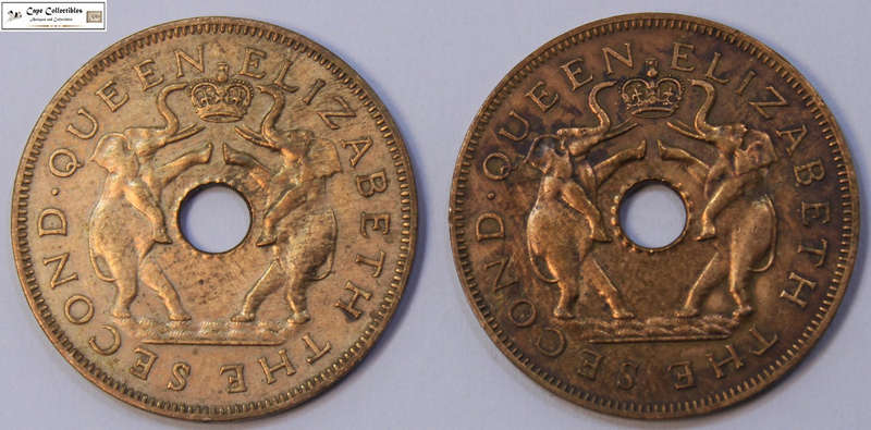 2 x Rhodesia and Nyasaland 1955 & 1957 1 Penny (Two Coins) Circulated