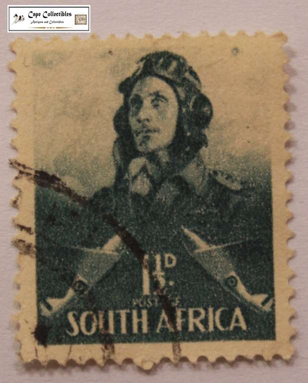 South Africa 1 1/2D Penny 1942 Airman & Spitfires Stamp English (Scott 83)