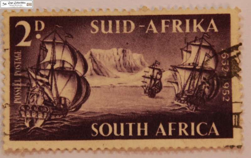 South Africa 2 Pence 1952 Van Riebeeck Cape 300 Year Anniversary Stamp (Scott 117)
