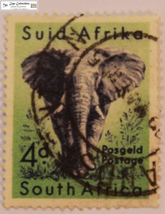 South Africa 4 Pence 1954 Elephant Stamp (Scott 205)